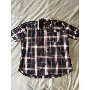 BETA Venturing Mens XL Plaid Button Down Shirt Short Sleeve Mesh Back Burgundy